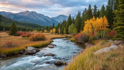 River flowing through dense forest surrounded by tall trees and natural landscape