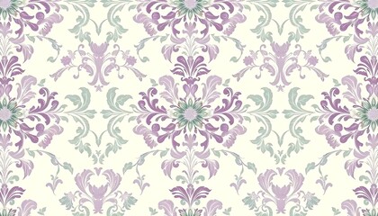 Elegant Purple and Green Floral Damask Pattern