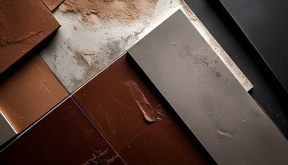 geometric concrete design mood board with concrete tiles color palette texture color pantone 2025 mocha mousse copy space