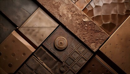 geometric concrete design mood board with concrete tiles color palette texture color pantone 2025 mocha mousse copy space