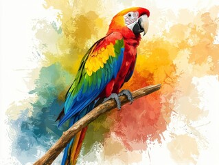 Obraz premium Vibrant Colorful Parrot Perched on a Branch with Artistic Background