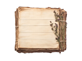 vintage notebook tied and dried flowers on a transparent background