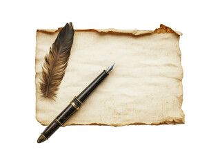blank sheet of old paper with vintage pen on transparent background. old paper transparent background