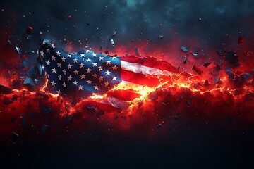 Wildfires in the USA in 2025. Background with flag and fire.