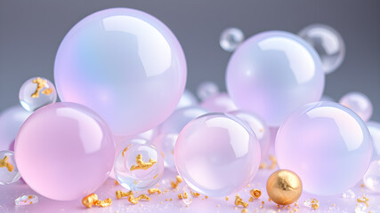 Blue and pink realistic soap bubble background. Dream light with magic reflection. Generative AI