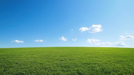 Expansive Green Field Under Clear Blue Sky with Light Clouds