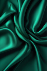 Fototapeta premium A luxurious silk background with soft, flowing folds in deep emerald green, highlighted by gentle light reflections. 