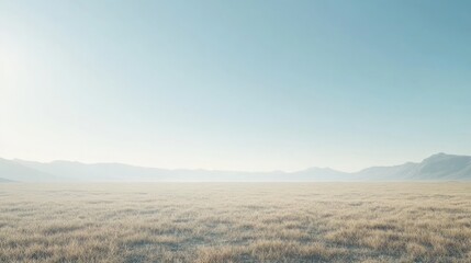 Serene Landscape with Open Field and Clear Blue Sky Background