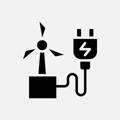 windmill charge icon Glyph, free energy, ecology, renewable and green energy concept. Black and solid icon.