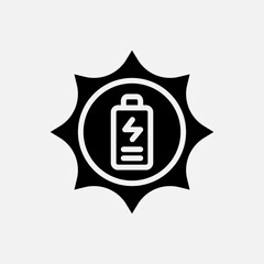 sun energy and battery icon Glyph, free energy, ecology, renewable and green energy concept. Black and solid icon.
