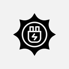 sun energy and charge icon Glyph, free energy, ecology, renewable and green energy concept. Black and solid icon.