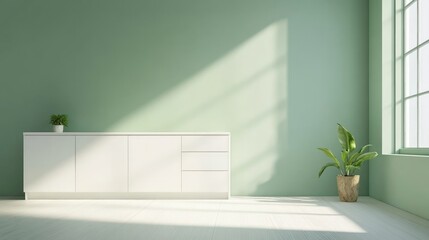 Modern Minimalist Interior Design with Green Wall and Natural Light