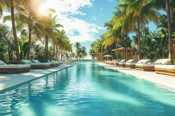 Fototapeta premium Beach Resort. Infinity Pool and Palm Trees