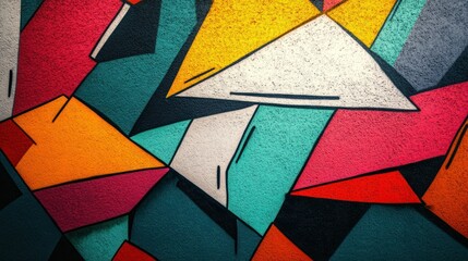Colorful geometric art wall mural, urban background, abstract design, website texture