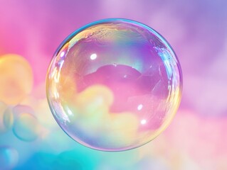 Bright and colorful bubble floating in a whimsical, dreamy atmosphere.