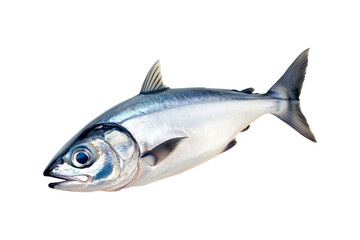 Obraz premium Fresh mackerel fish with detailed scales and fins isolated on white transparent background. Concept of seafood and marine life