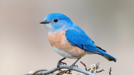 Western Bluebird perched on branch, spring, nature background, wildlife photography for calendars