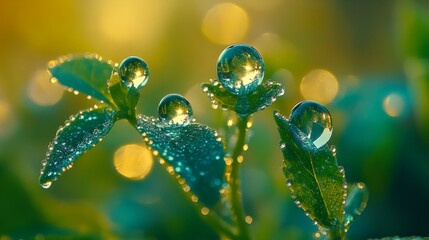 Extreme close-up of droplets on glass, showing intricate reflections of the environment with a blurred, soft background 