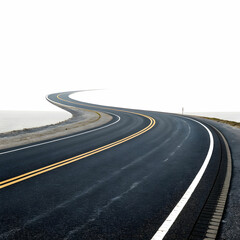 Endless Journey: Winding Two-Lane Road Vanishing into the Distance"