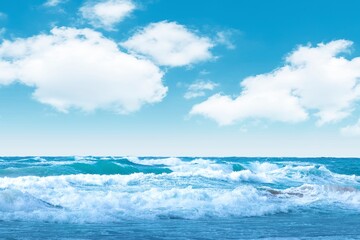 Fototapeta premium Aesthetic ocean wave background, blue sky image