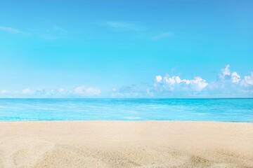 Beautiful beach background, blue sky with sand border