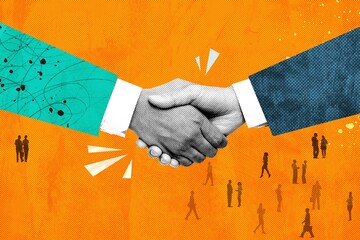 Business handshake background, orange design