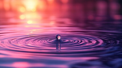 A single water droplet with ripples on a tranquil pastel water surface is ideal for eco-beauty, wellness banners, and provides space for text.
