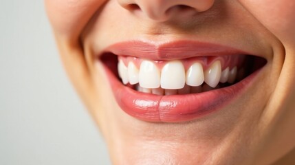 Fototapeta premium Close-up view of a radiant smile showcasing healthy, bright white teeth and naturally pink lips