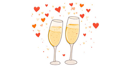 Celebrating love with sparkling champagne toast romantic setting digital illustration heart background