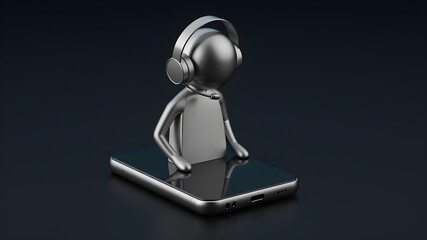 Metallic call center icon on mobile phone. Generative AI