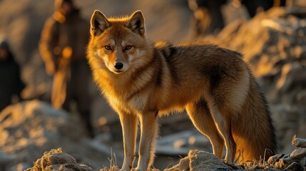 Fototapeta premium Arctic fox sunset wildlife observation