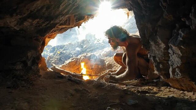 Ancient humanity: presenting prehistoric life with primitive man at the center, capturing daily routines, interactions, and the simplicity of life before modern advancements changed the world.