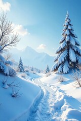Fototapeta premium A serene winter scene with soft blue hues and frosty details in an abstract snowy landscape, serene landscape, snowy scenery