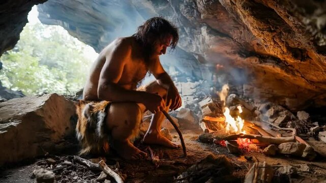 Primitive survival: displaying prehistoric life through the lens of primitive man, community, and the raw essence of early existence in a natural environment.