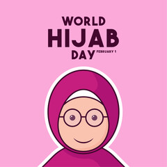 World Hijab Day. February 1. Pink background. Poster, banner, card, background.