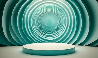Obraz premium Teal swirl backdrop, empty podium, product display, 3D render