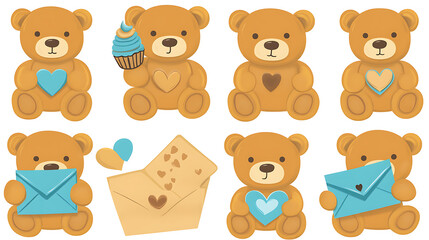 Fototapeta premium Charming bear illustrations with cupcake and love letters cute art showcase whimsical setting digital design playful concept