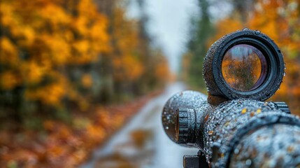 Autumn hunt scope view, forest road
