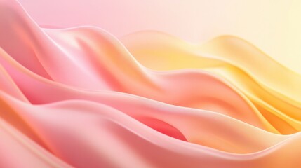 Fototapeta premium Soft pink and yellow fluid gradient with subtle flowing waves, creating a sleek and modern template for ads.