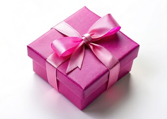 Fototapeta premium Aerial Photography: Pink Gift Box with Blank Tag - White Background