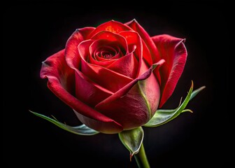 Naklejka premium Aerial Photography Red Rose Bud Closeup Black Background