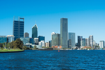 City skyline on the Swan River in Perth, Western Australia