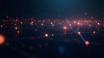A network of floating glowing points connected by delicate lines creates a luminous, dynamic digital web.