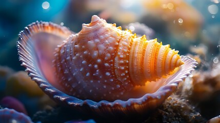 A beautiful close up view of an ocean shellfish it shows a bright
