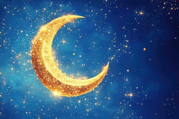 Fototapeta premium Celestial night scene with moon in blue sky background.