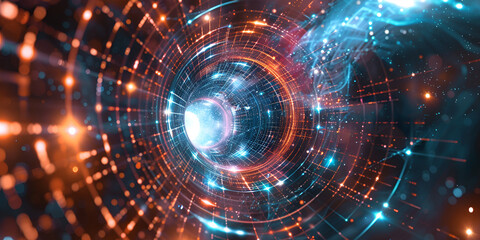 Fototapeta premium Futuristic Technology Tunnel, 3D Data Travel Concept