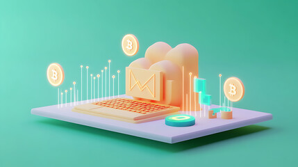 Digital currency trends online 3d illustration virtual environment optimized for bitcoin enthusiasts