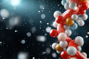 Molecular network of atoms and bonds scientific black background