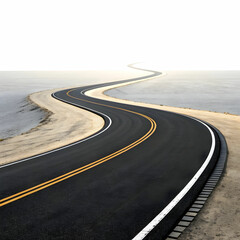 Endless Journey: Winding Two-Lane Road Vanishing into the Distance"
