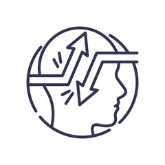 Silhouette with arrows symbolizes disruption and innovative thinking.